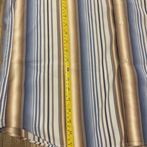 Faconnable Sz XL 100% Linen Button Down Striped Blue Brown Shirt 

#7 - Picture 3 of 6